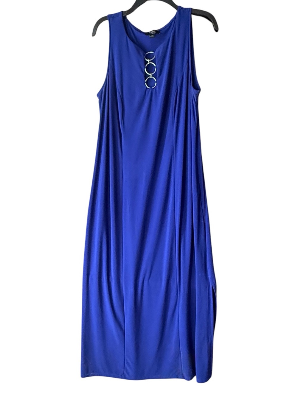 MSK Woman Royal Blue Knit Sleeveless Maxi Dress with Neckline Embellishment, 1X